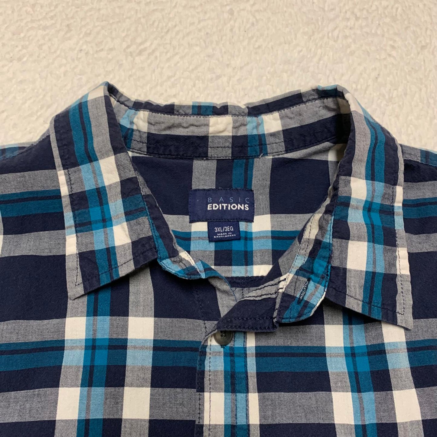 Basic Editions Men's 3XL Blue Plaid Short Sleeve Button Shirt