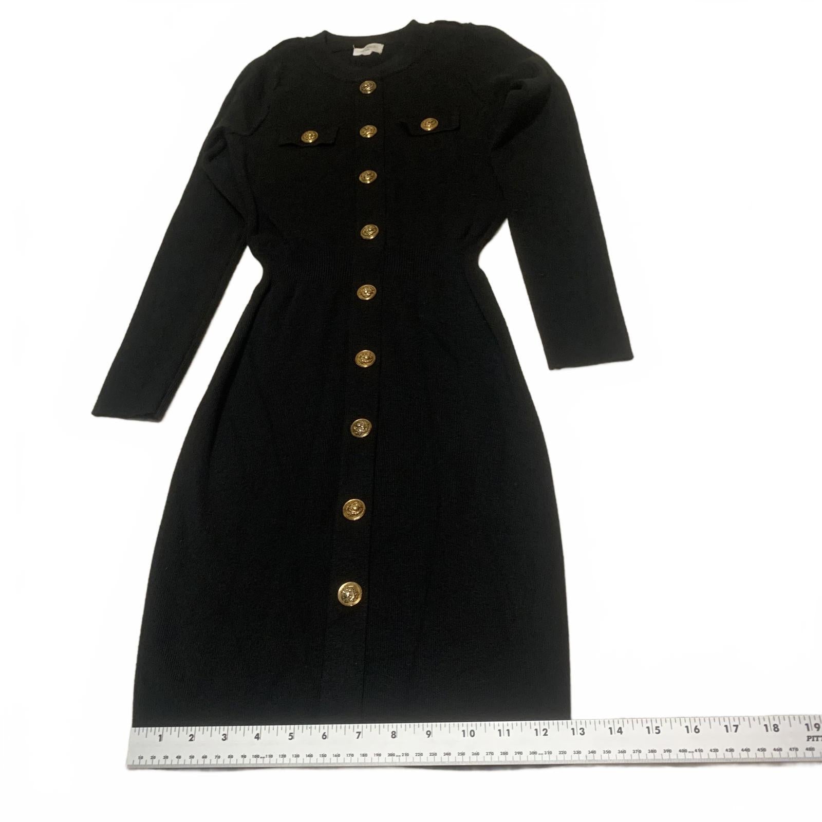 Vestido elástico negro de manga larga con botones delanteros de Moocci Paris, talla S/M para mujer