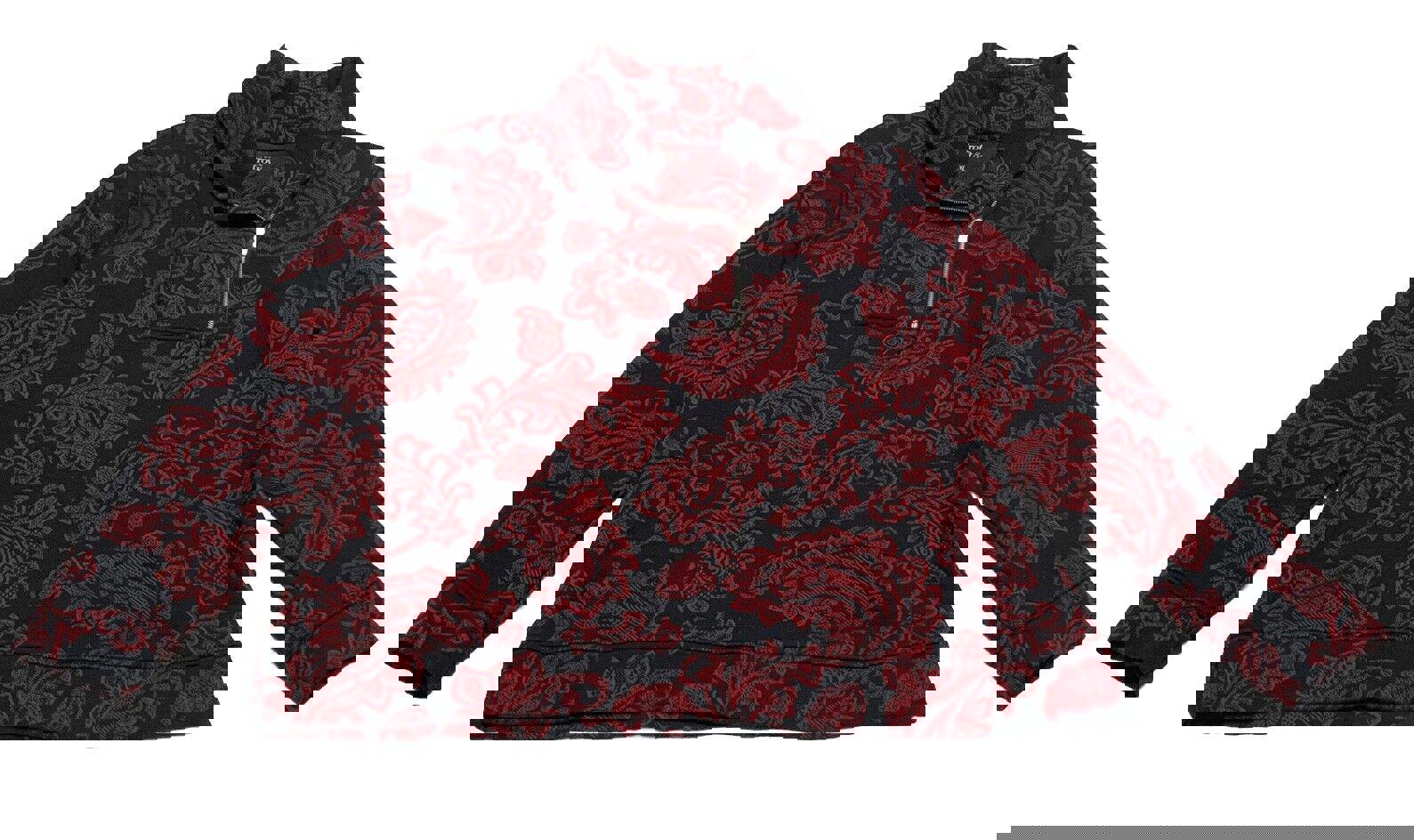 Suéter Croft &amp; Barrow para mujer, talla pequeña XL, con estampado floral de cachemira en rojo y negro, con cremallera y manga larga