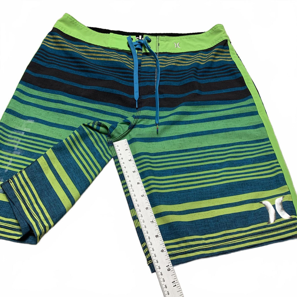 Pantalones cortos de surf Hurley para hombre, talla 32, a rayas, azul y verde, talla 33