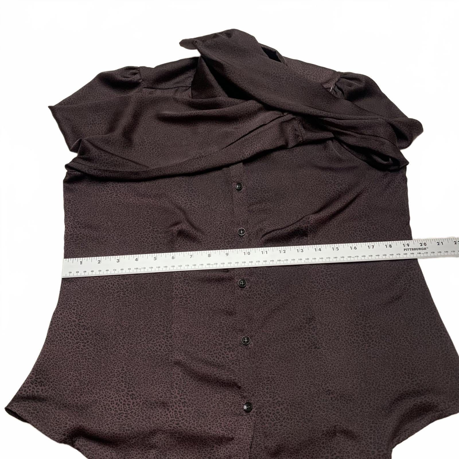 Blusa vintage Mausner de manga larga con botones y estampado de leopardo para mujer, talla mediana