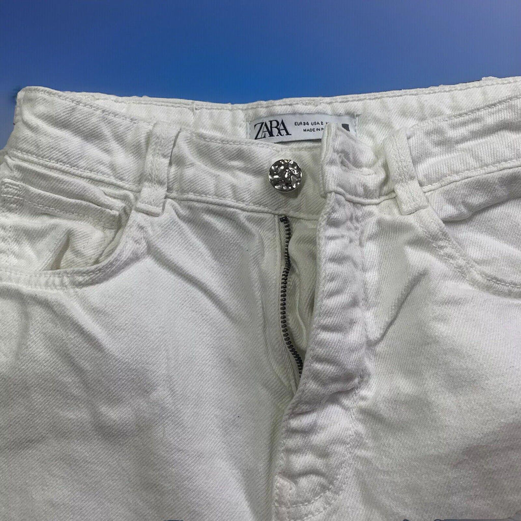 Vaqueros Zara para mujer, talla 2, blancos, pierna ancha, RN 77302