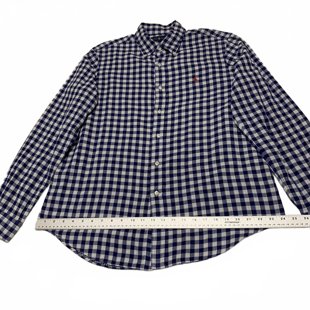 Camisa Ralph Lauren para hombre, talla L, azul, blanca, a cuadros, informal, con botones, manga larga