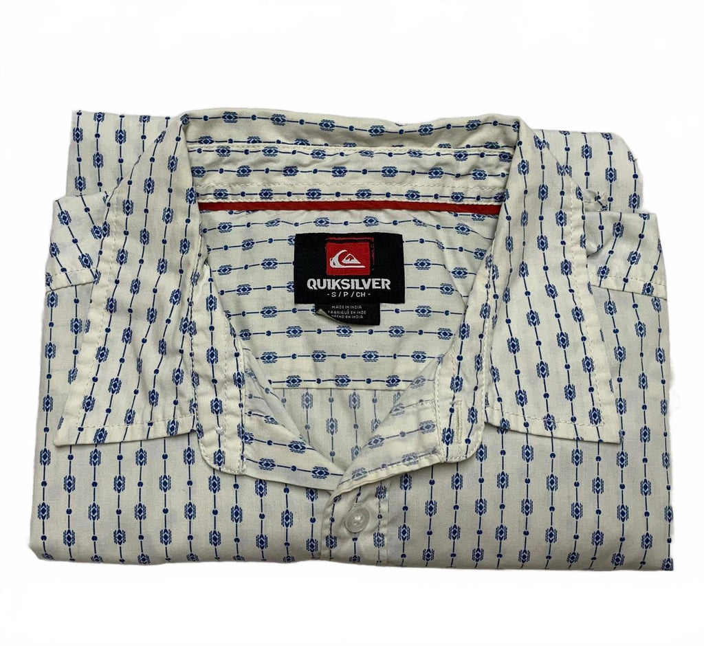 Camisa informal de manga corta Quiksilver para hombre, color blanco roto, talla pequeña