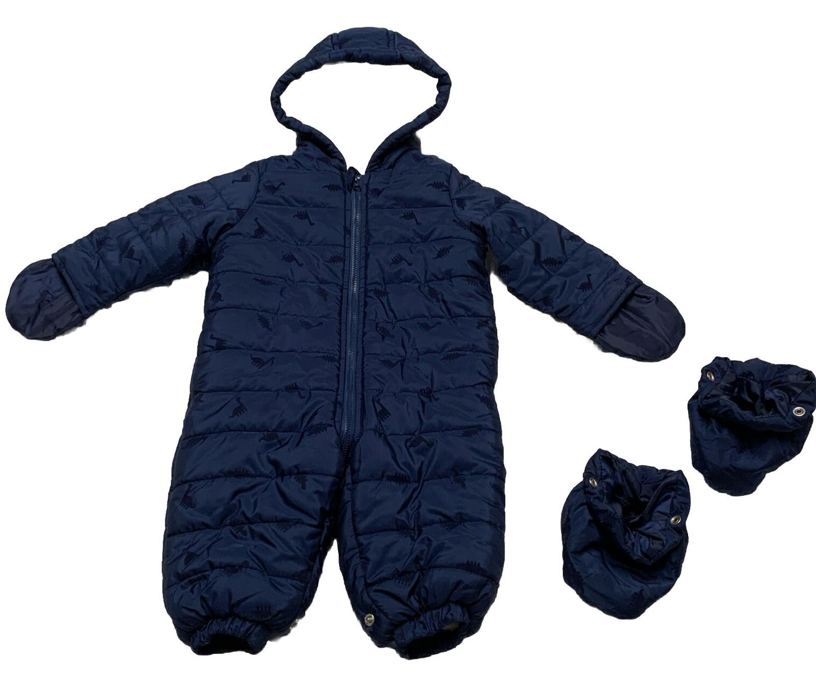 First Impressions Baby Boy Size 6-9M Navy Blue Snow Suit Coat Dinosaur Print