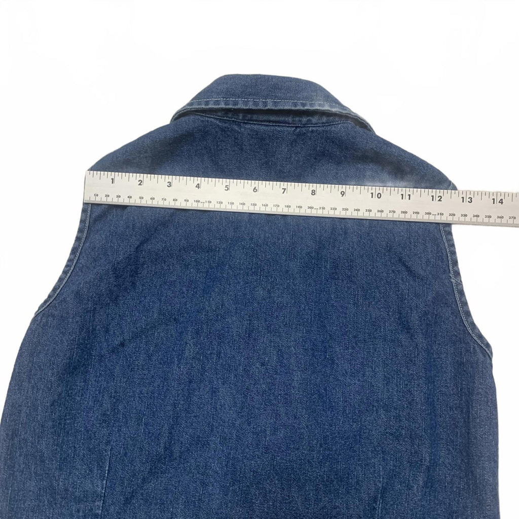 Chaleco vaquero azul con bordado floral para niña talla XL (18)