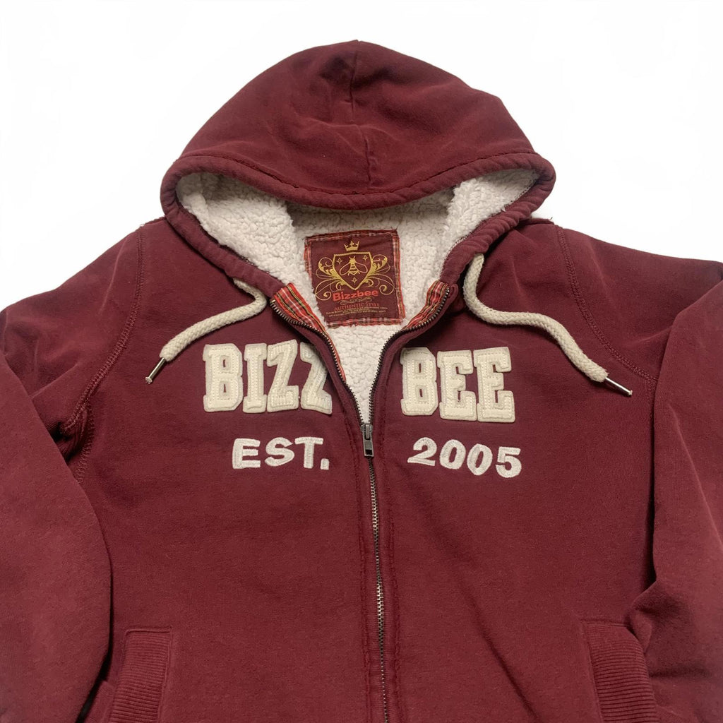 Sudadera con capucha y cremallera Bizzbee para mujer, color burdeos, talla L, con forro de sherpa