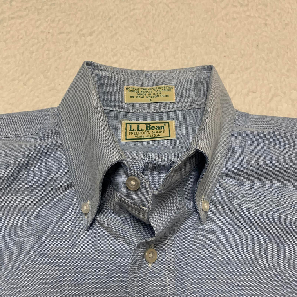Camisa azul claro de manga corta con botones para hombre de LL Bean, talla 16/grande