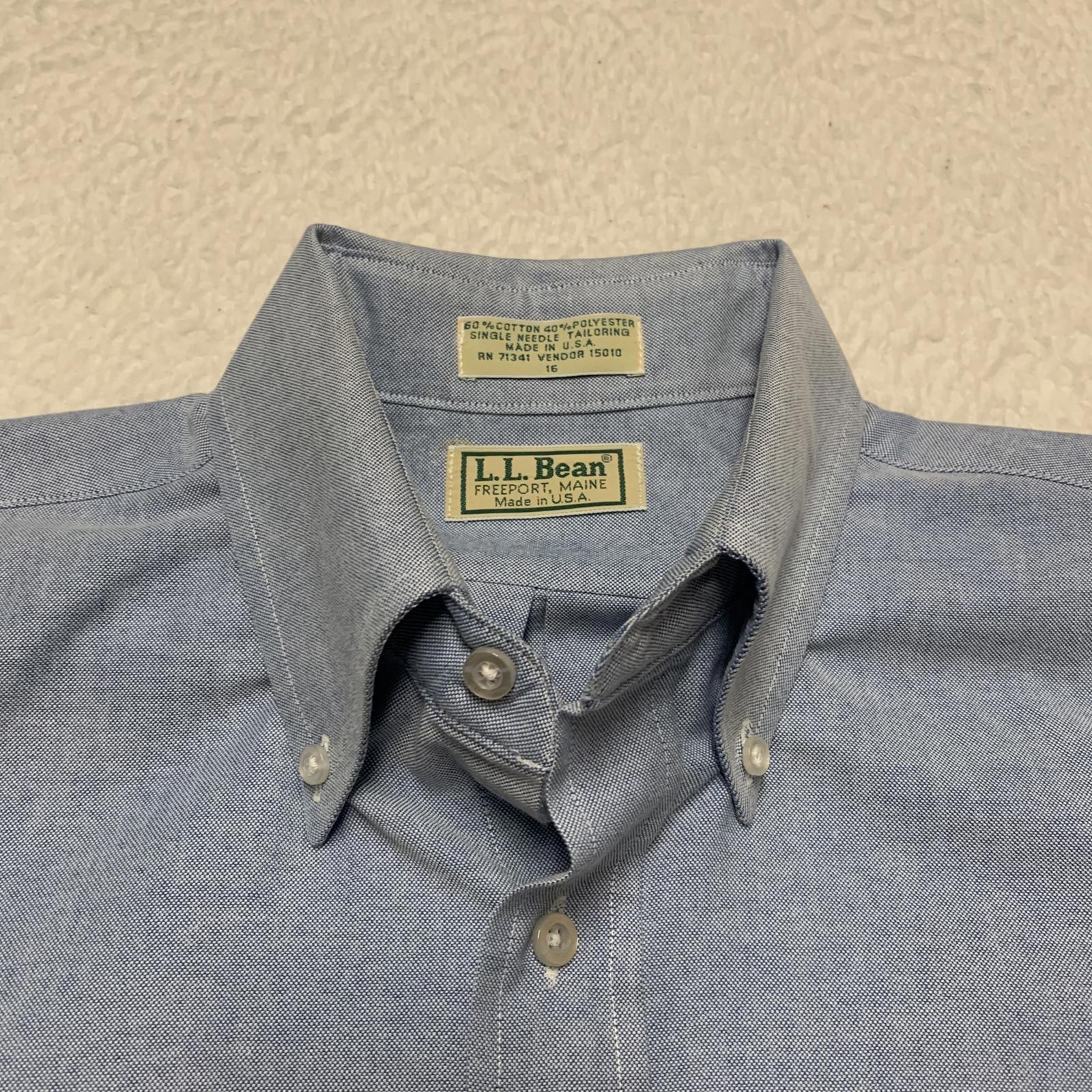 Camisa azul claro de manga corta con botones para hombre de LL Bean, talla 16/grande