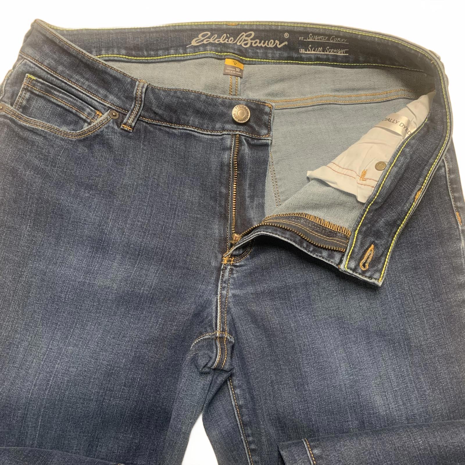 Vaqueros ajustados, rectos y curvilíneos de Eddie Bauer para mujer, talla 10, azul oscuro, lavado, ancho 31 x largo 29,5