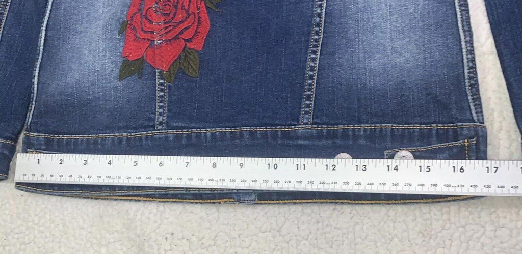 Chaqueta vaquera Lularoe Jaxon con rosa roja talla XXS y bordado pequeño