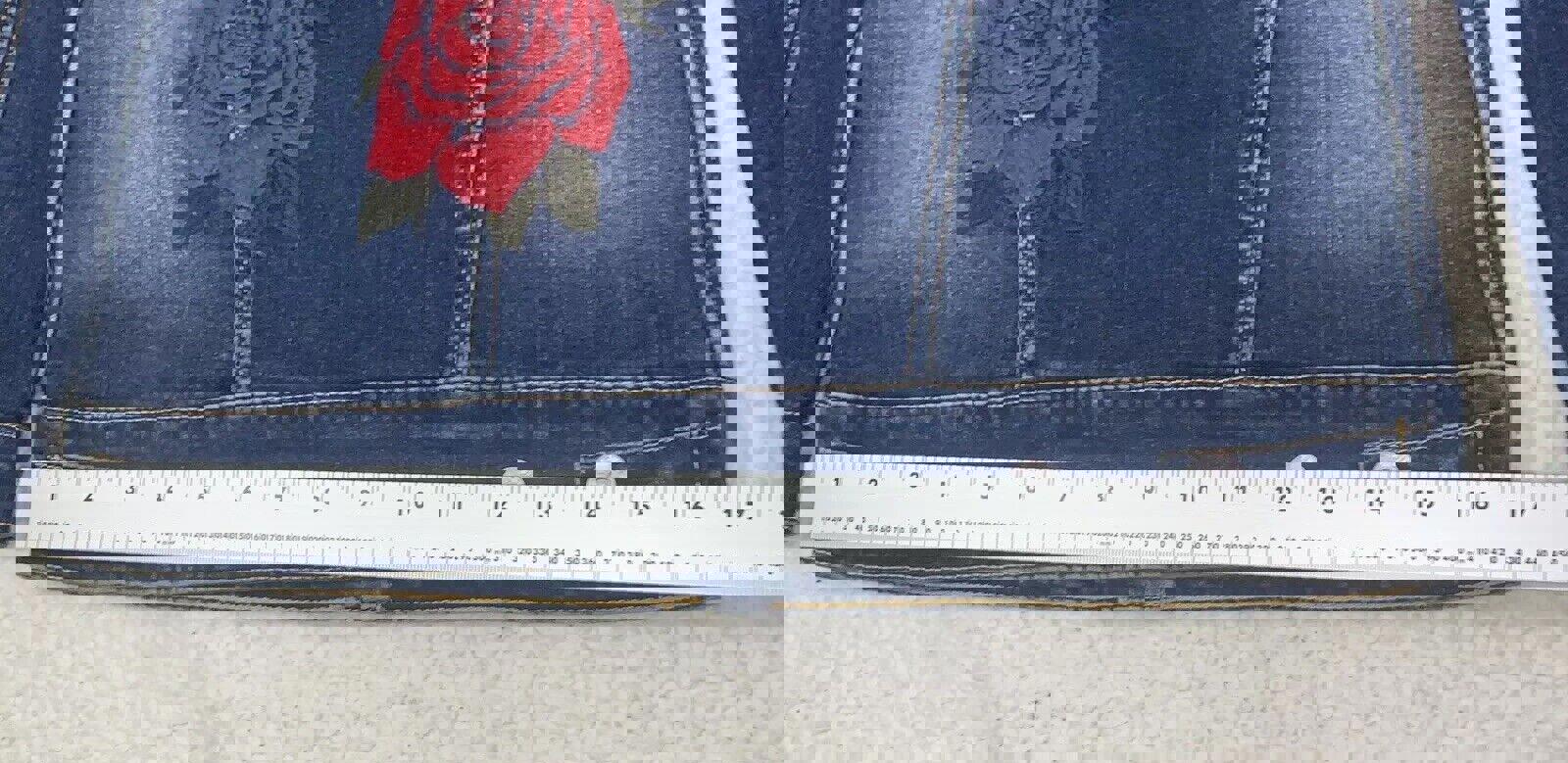 Chaqueta vaquera Lularoe Jaxon con rosa roja talla XXS y bordado pequeño