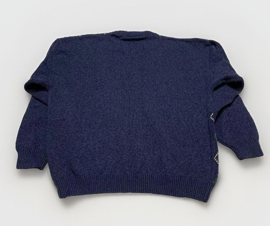 Izod Men's XL Blue Green Knit Sweater Argyle Diamond Crew Neck 100% Cotton