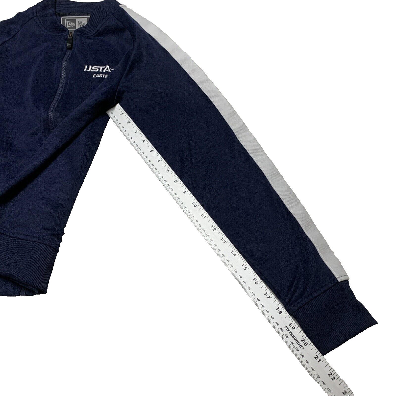 Chaqueta deportiva universitaria New Era azul marino con cuello de béisbol y cremallera completa, talla extra pequeña, para hombre