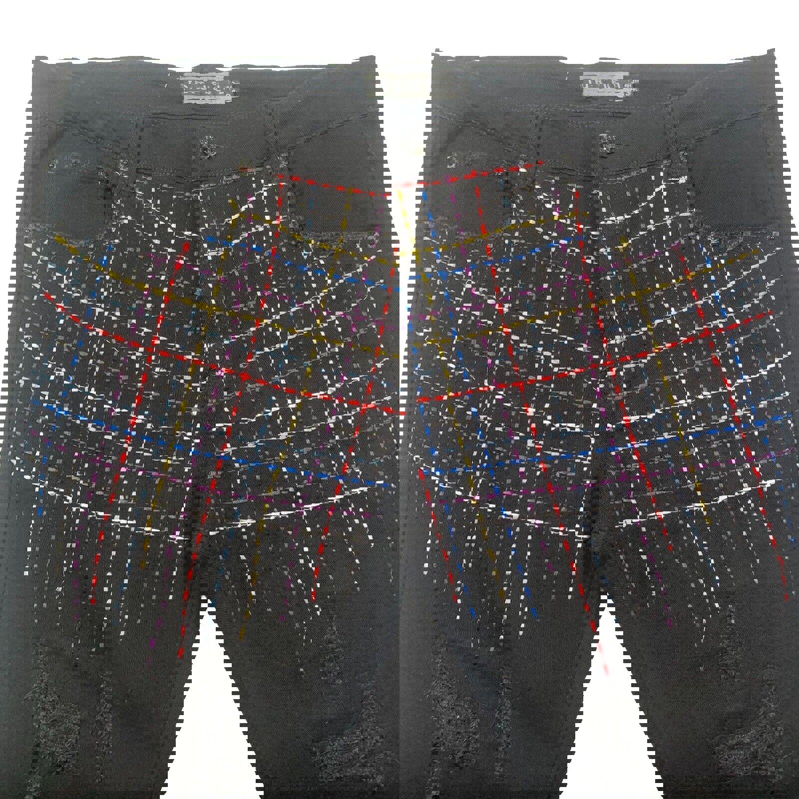 Vaqueros negros Decibel para hombre, 40 x 34, bordados al frente y deshilachados