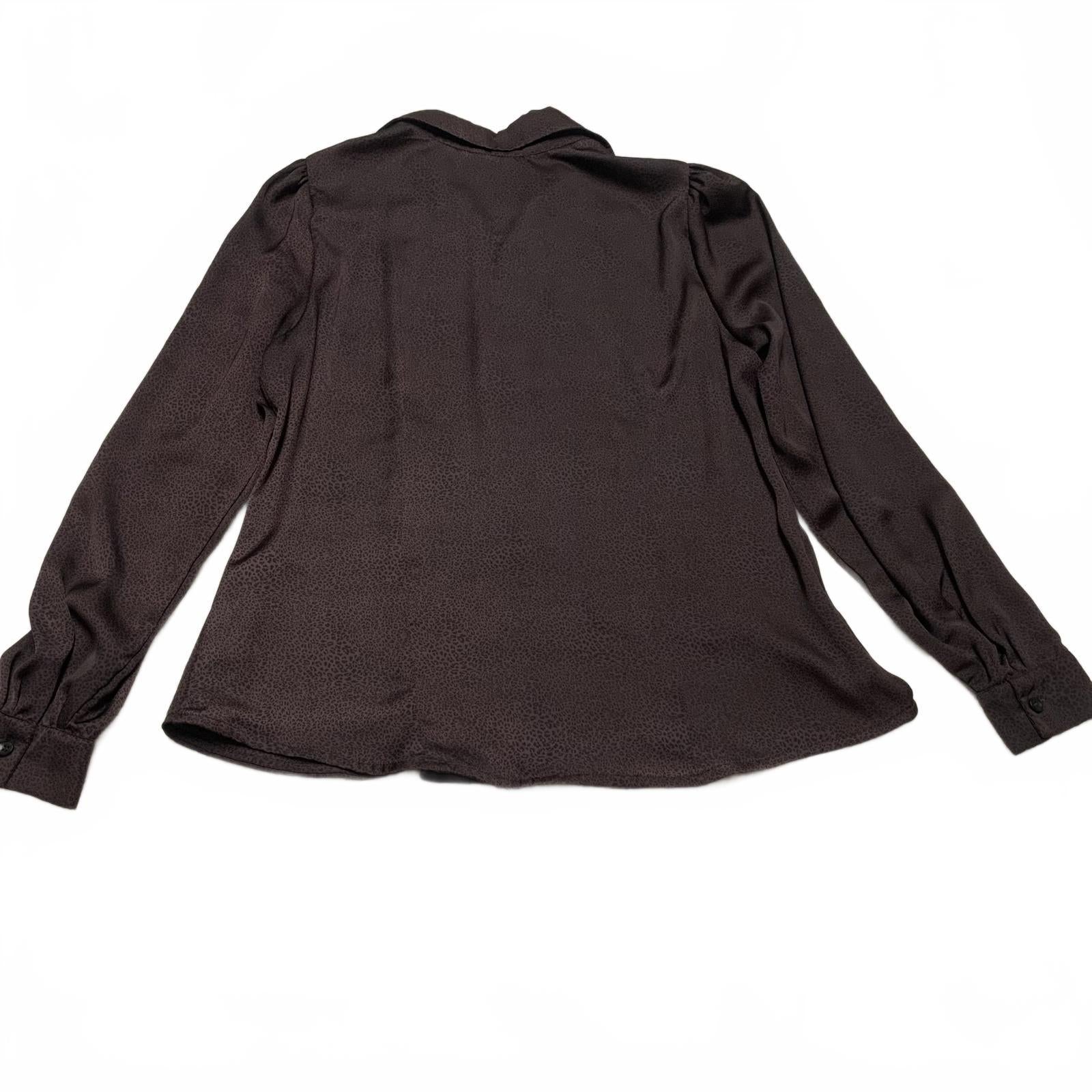 Blusa vintage Mausner de manga larga con botones y estampado de leopardo para mujer, talla mediana