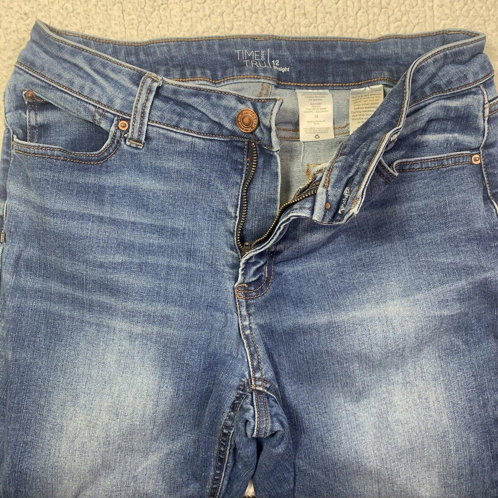 Jeans Time And True para mujer, 12, azul, pierna recta, lavado oscuro