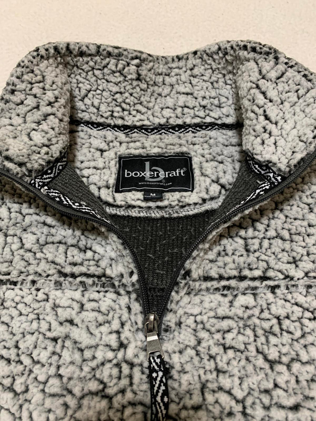 Chaqueta tipo jersey de forro polar sherpa gris con cremallera de un cuarto para hombre, talla M, de Boxercraft