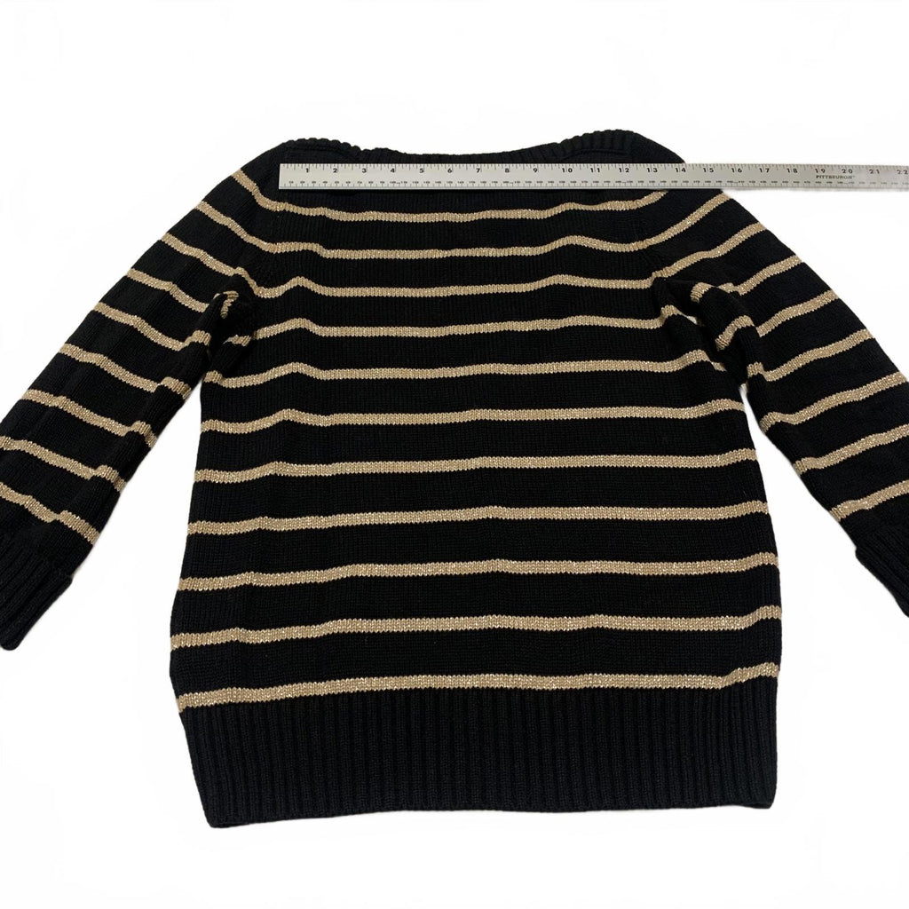 Suéter de rayas beige y negro con mangas con puños de Jones New York para mujer, talla pequeña M