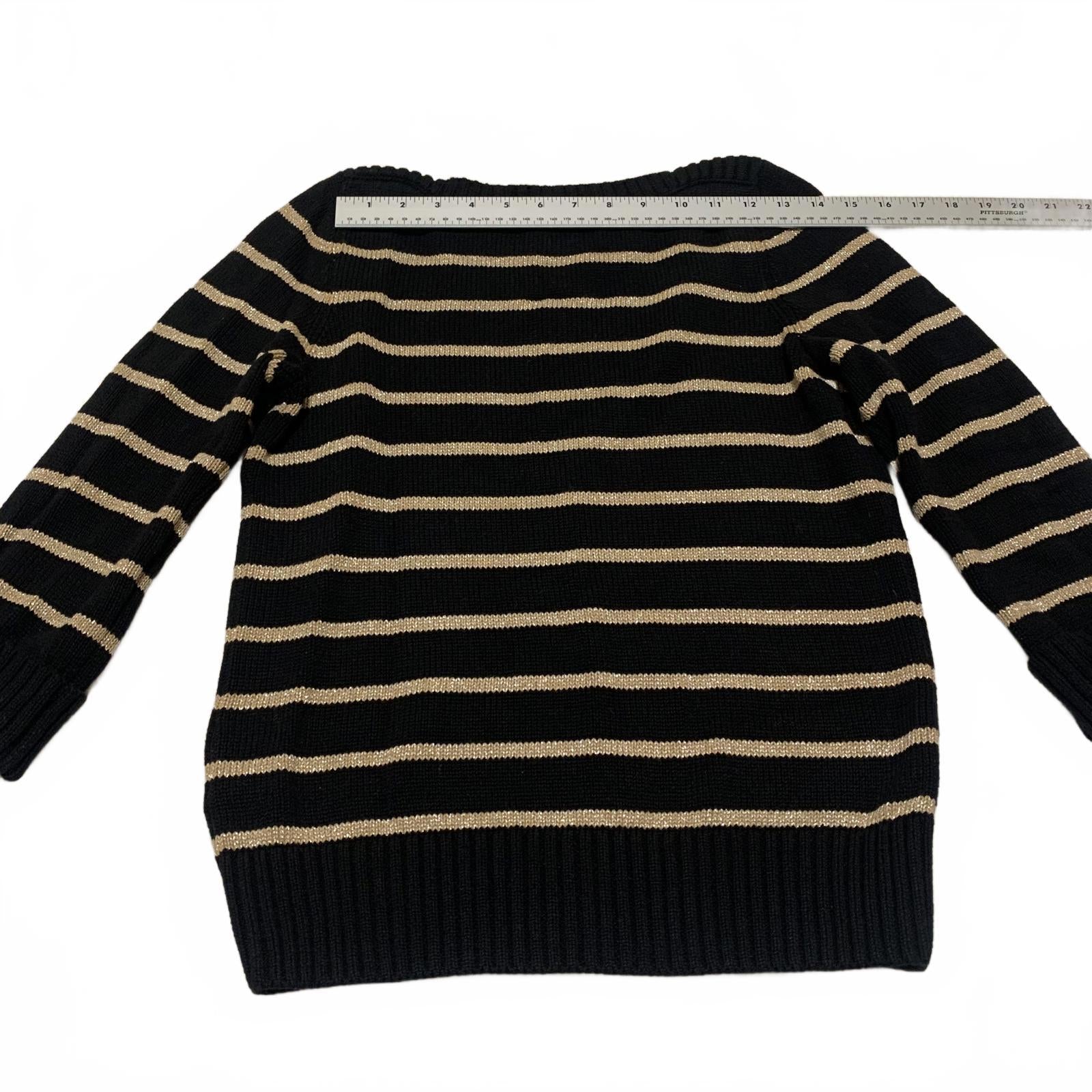 Suéter de rayas beige y negro con mangas con puños de Jones New York para mujer, talla pequeña M