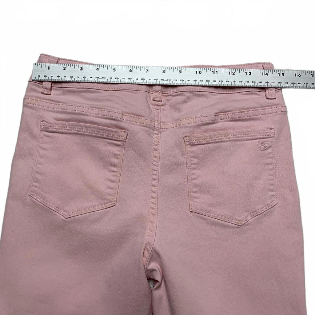 Vaqueros acampanados suaves de mezclilla rosa de Susan Graver para mujer, talla 10, 29,5 x 23 L (talla real)