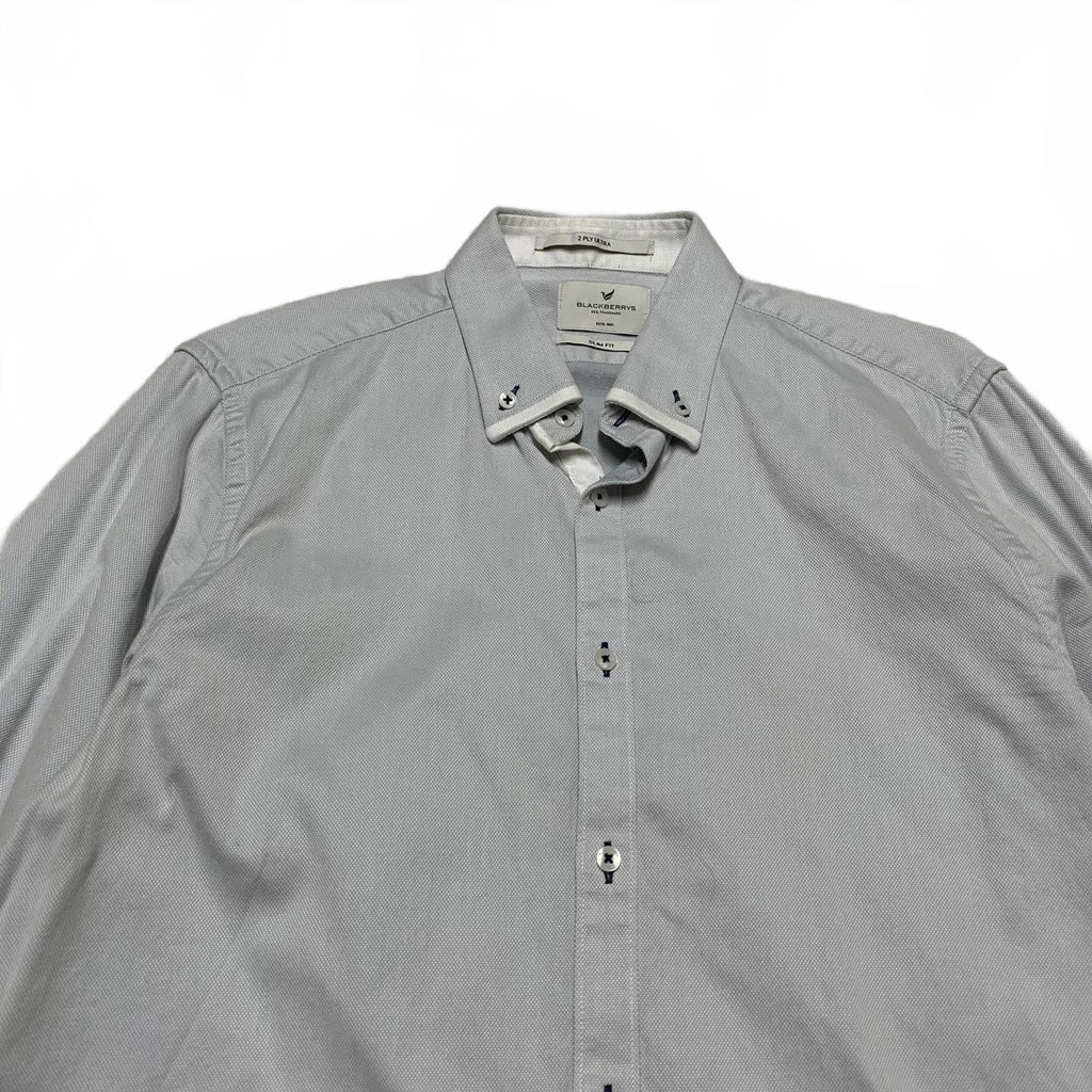 Camisa de vestir Blackberrys para hombre, talla L/40, azul grisáceo, corte entallado, 2 capas, ultra