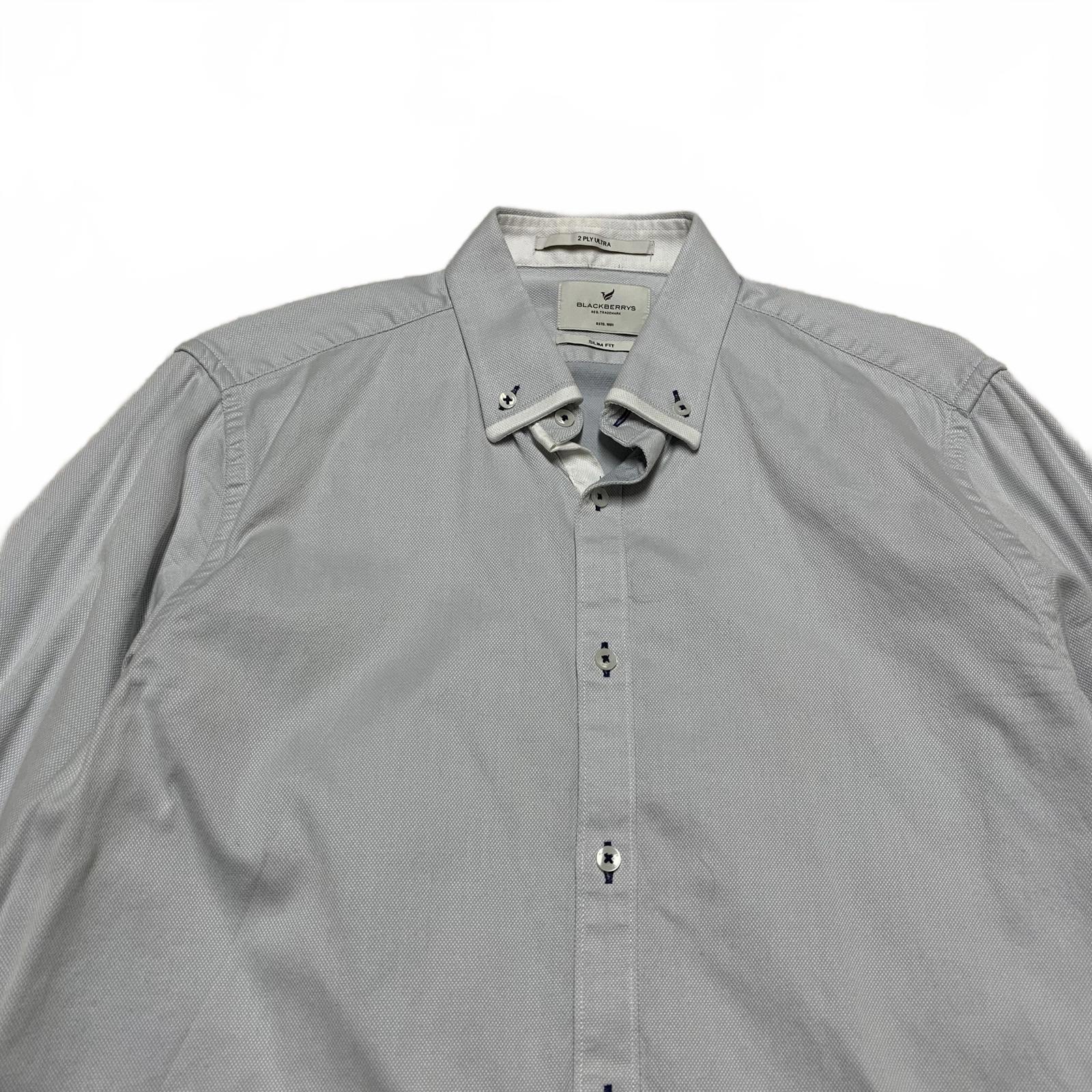 Camisa de vestir Blackberrys para hombre, talla L/40, azul grisáceo, corte entallado, 2 capas, ultra