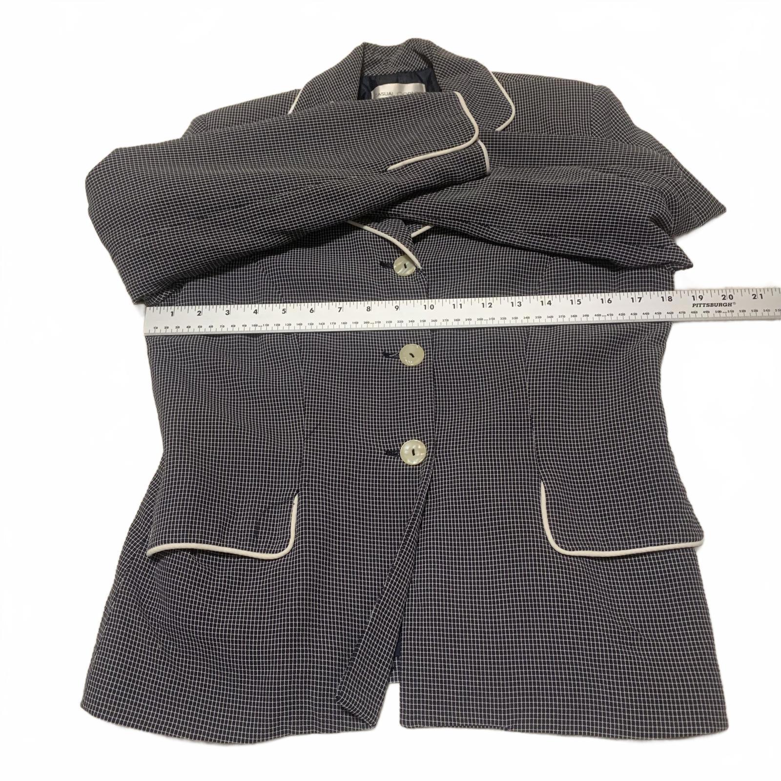 Vintage Casual Corner Petite Women's 8P Navy Blazer Piped Trim Button Jacket