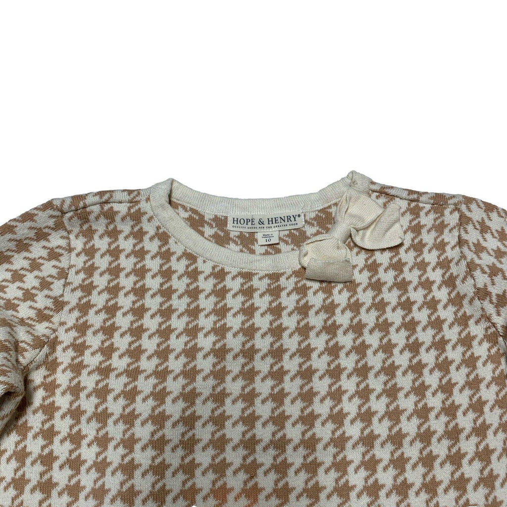 Vestido tubo Hope &amp; Henry para niñas, talla 10, color beige marfil con pata de gallo y lazo hasta la rodilla