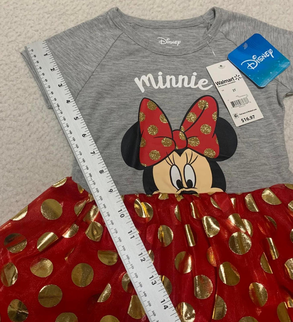Vestido de Minnie Mouse de Disney para niña, talla 3T, falda tutú con lunares rojos y dorados