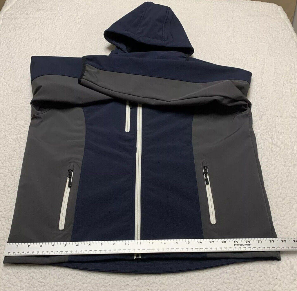 Chaqueta de golf Landway para hombre, con capucha, forro polar, cierre completo y caparazón blando, color azul marino/gris, talla mediana