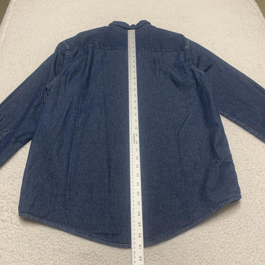 Port & Company Men's Size L Denim Blue Work Shirt NYCHA Uniform Utility Core