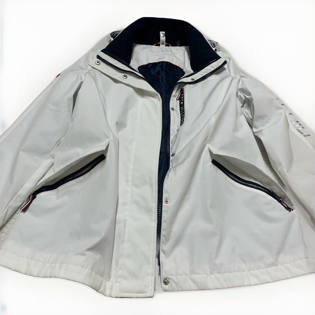 Chaqueta impermeable con capucha Tommy Hilfiger para mujer, color blanco, talla M