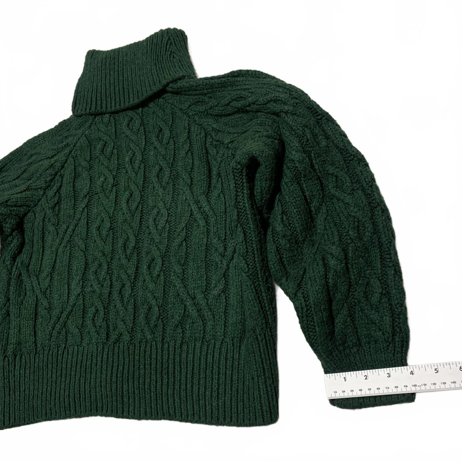 Suéter de cuello alto de punto trenzado verde oscuro con hombros descubiertos para mujer de Zara, talla pequeña