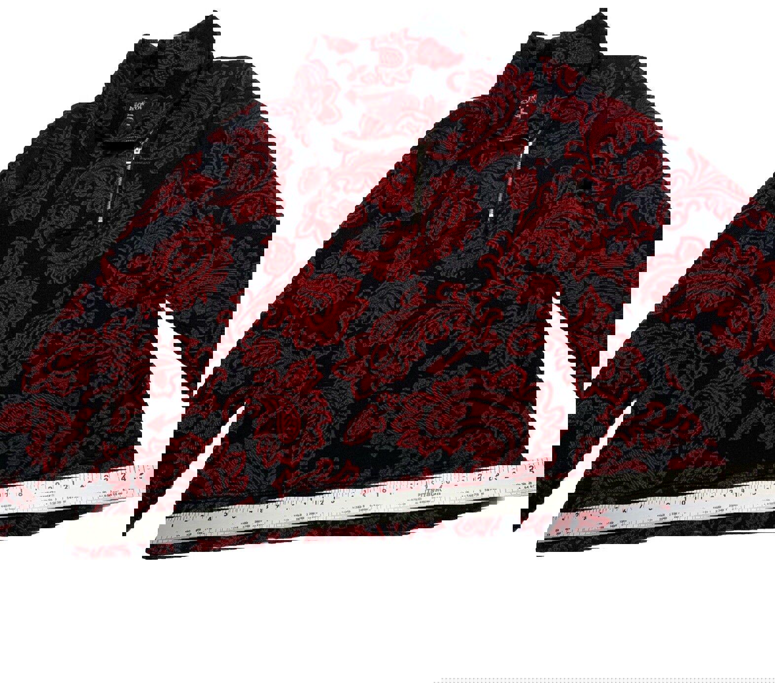 Suéter Croft &amp; Barrow para mujer, talla pequeña XL, con estampado floral de cachemira en rojo y negro, con cremallera y manga larga