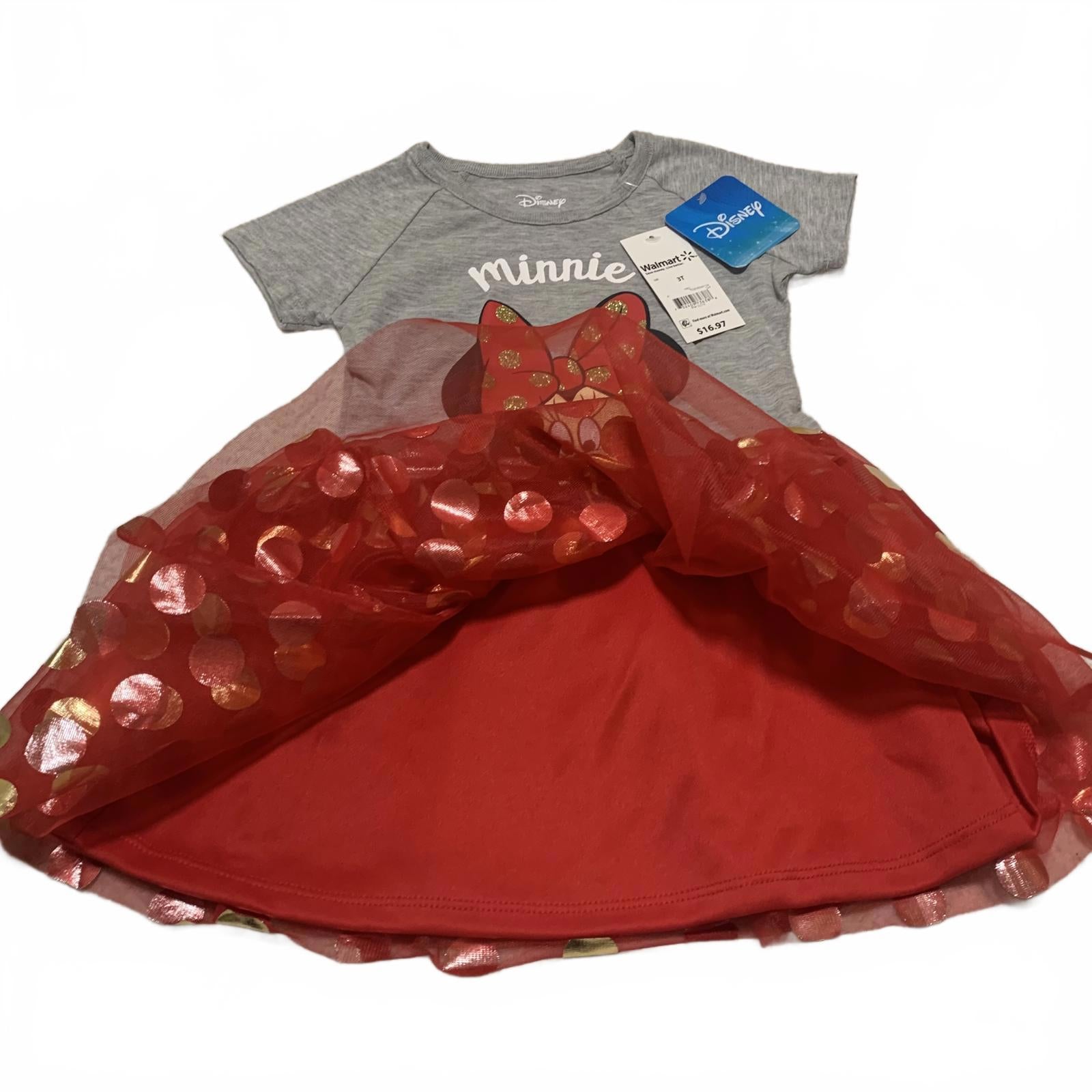 Vestido de Minnie Mouse de Disney para niña, talla 3T, falda tutú con lunares rojos y dorados