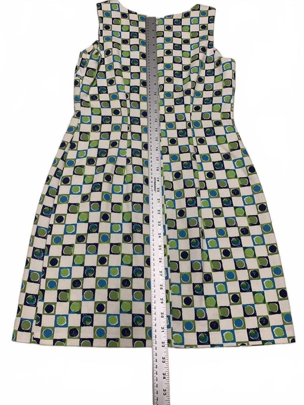 Vestido CDC Petites geométrico sin mangas, corte A, talla 8P, verano - Hecho en EE. UU.