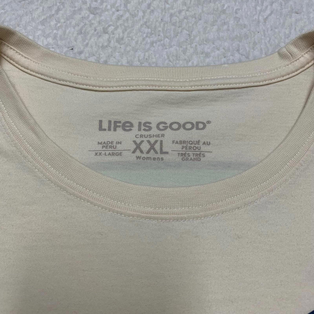 Camiseta XXL beige de manga larga "Life is Good" para mujer - Diseño "Get Outta Town"