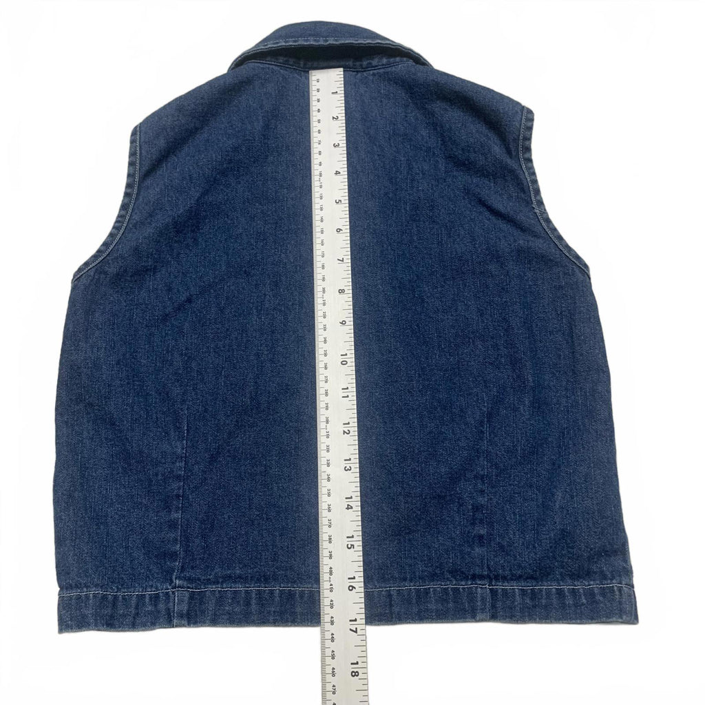 Chaleco vaquero azul con bordado floral para niña talla XL (18)