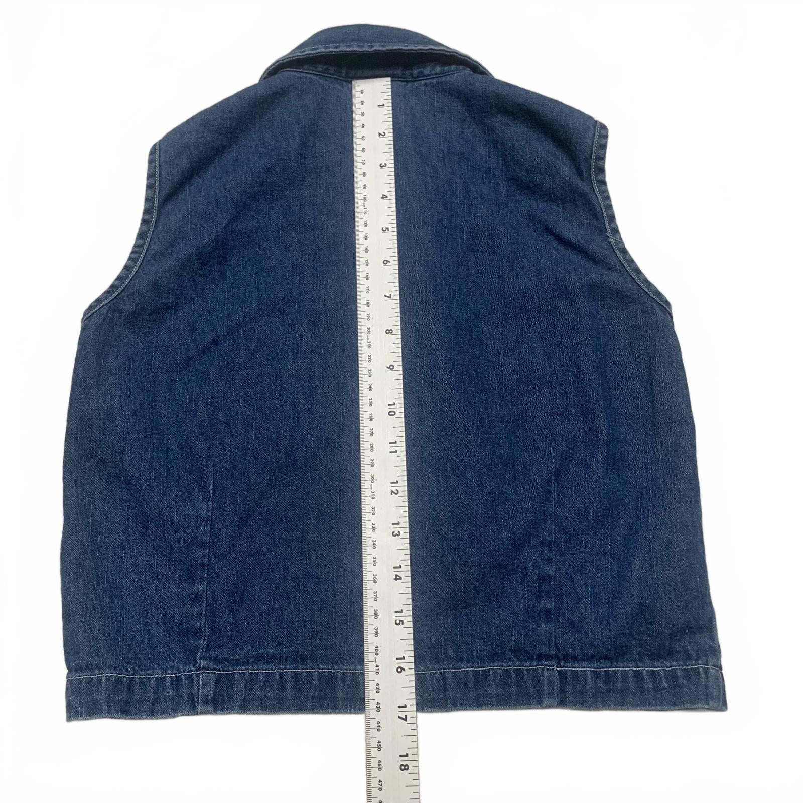 Chaleco vaquero azul con bordado floral para niña talla XL (18)