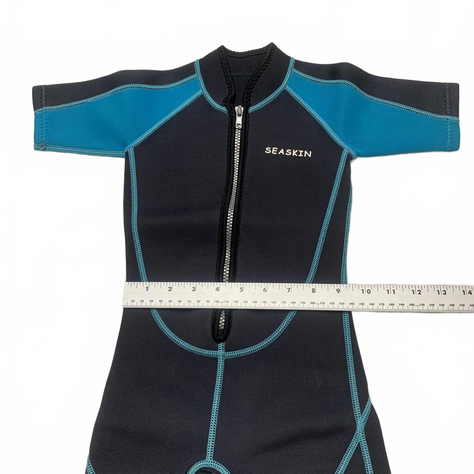 Traje de baño unisex Seaskin para niños, talla 3, color negro y verde azulado, de manga corta