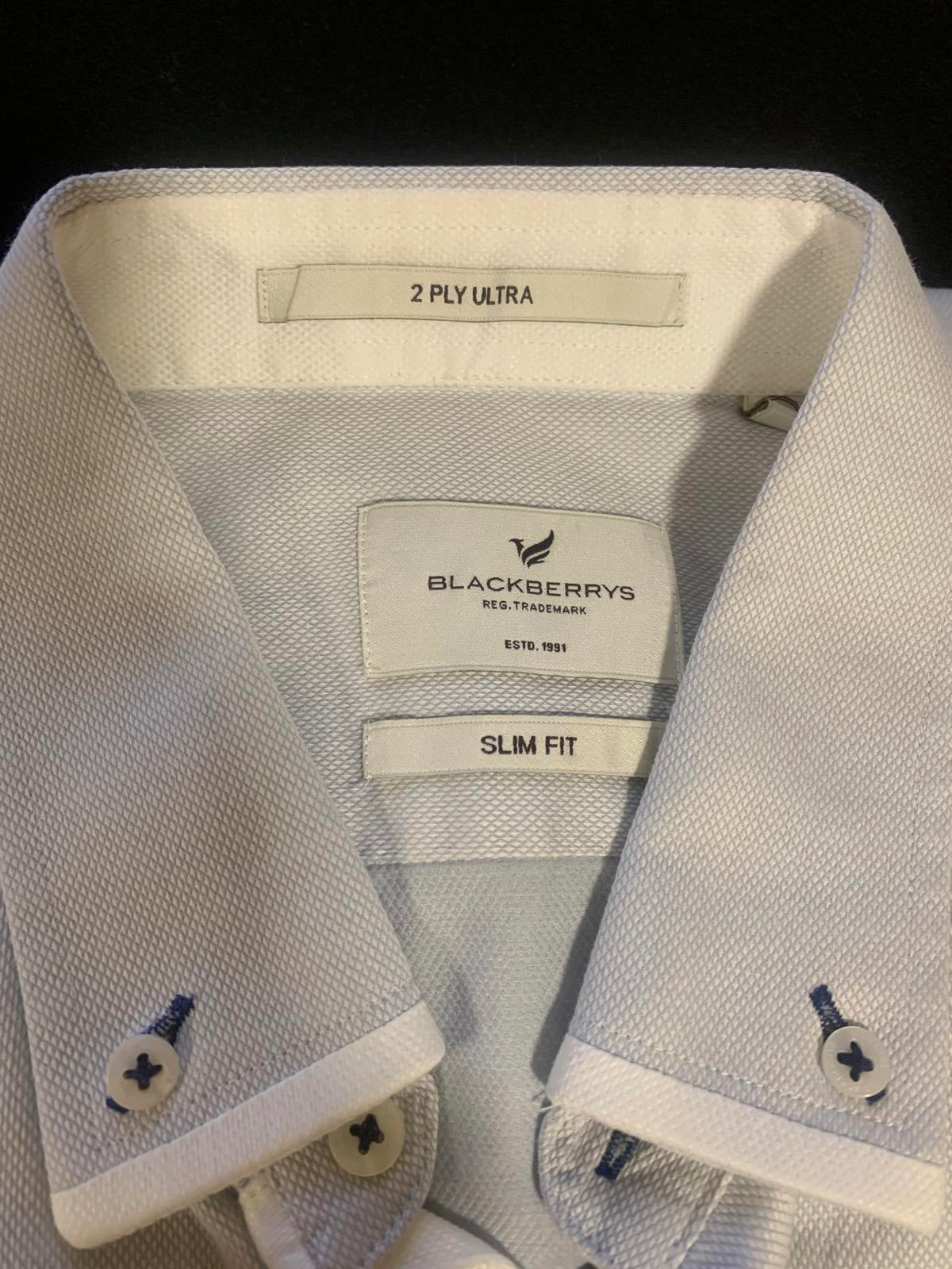 Camisa de vestir Blackberrys para hombre, talla L/40, azul grisáceo, corte entallado, 2 capas, ultra