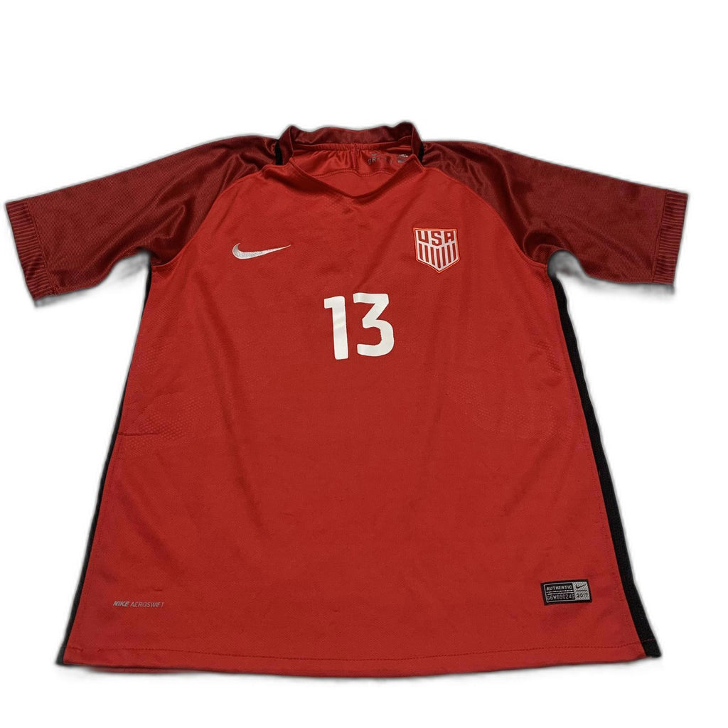Camiseta de fútbol Nike USA para mujer, talla 26, rojo, negro, Morgan #13, tecnología Dri-FIT