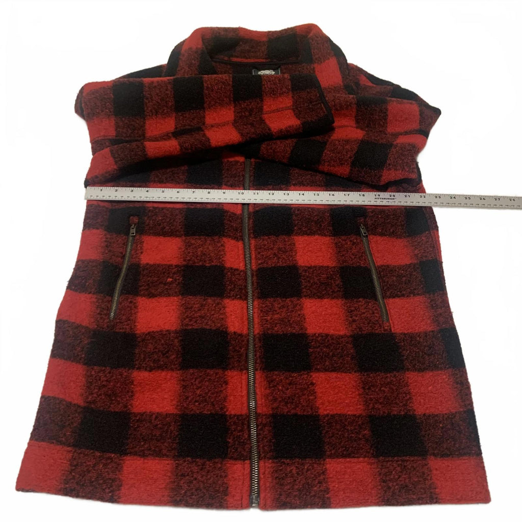 Chaqueta de forro polar con cremallera a cuadros rojos y negros Roots para hombre, talla L, estilo cálido y clásico