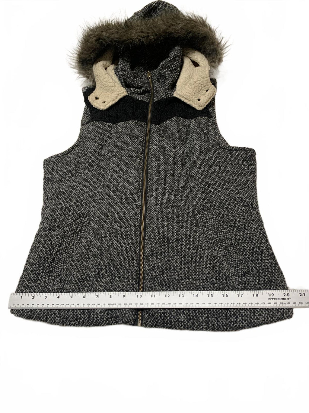 Chaleco de piel sintética Y2K Supply Co. para mujer, talla L, negro moteado, con capucha y cremallera