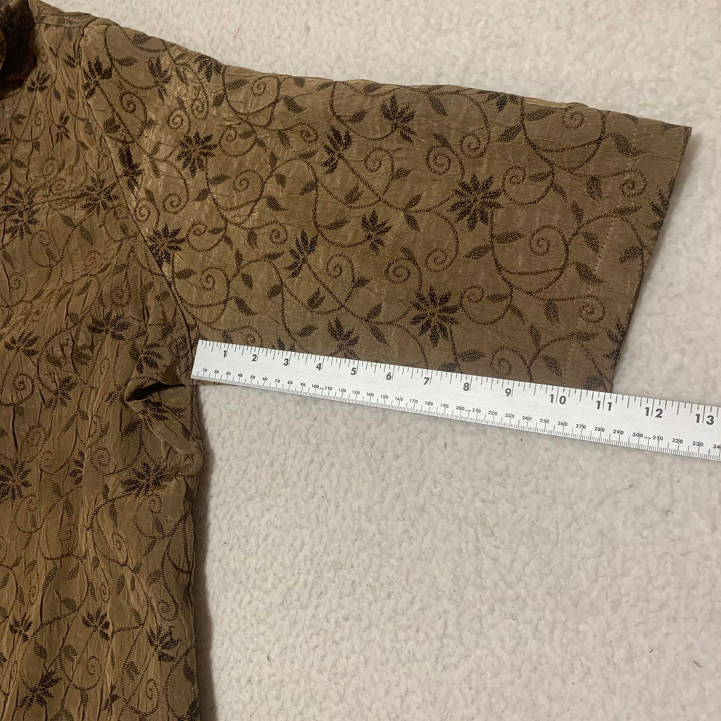 Blusa de jacquard floral metalizada para mujer, talla 2X, color marrón, manga 3/4, de Erin By Erin London