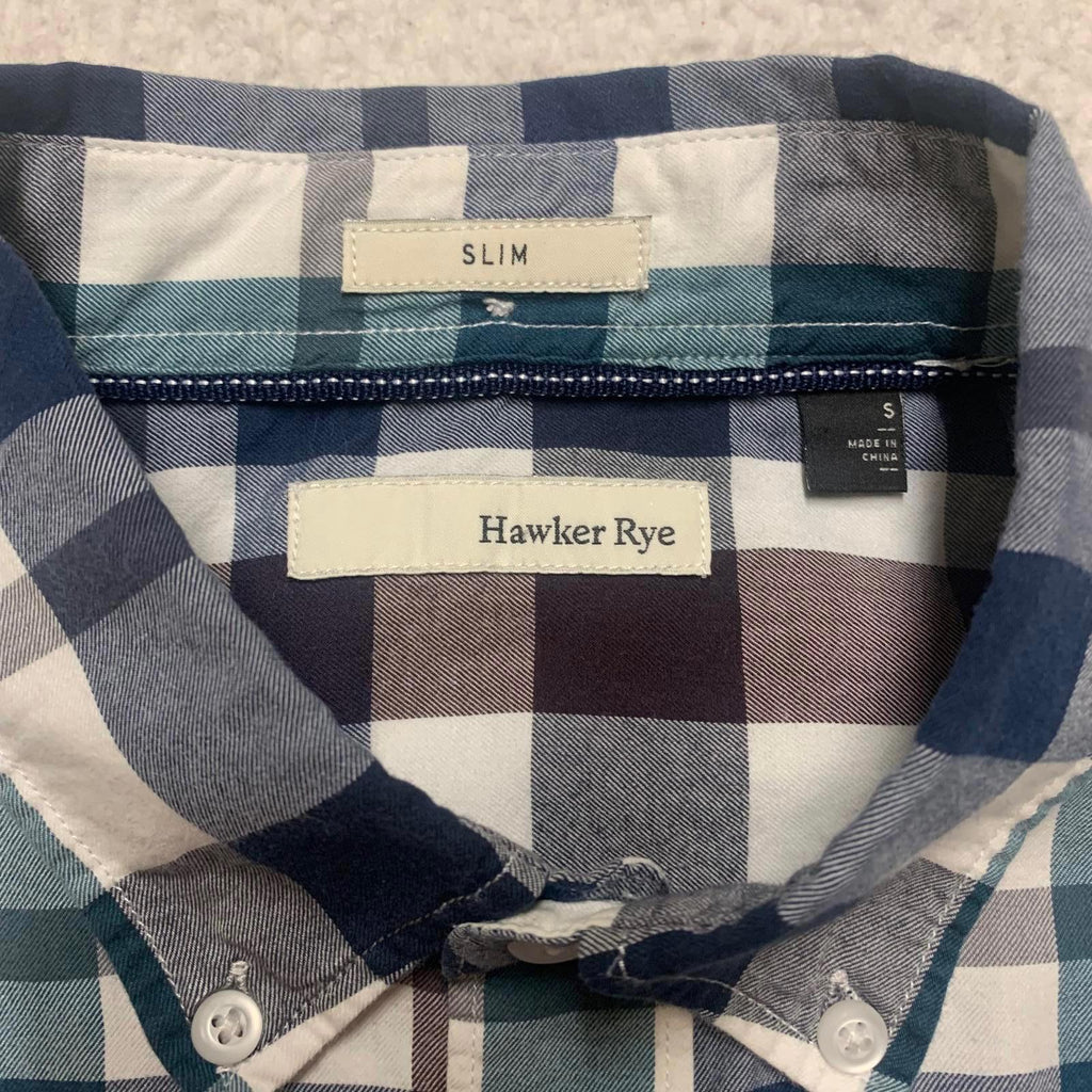 Camisa a cuadros azul y verde ajustada Hawker Rye para hombre, talla pequeña