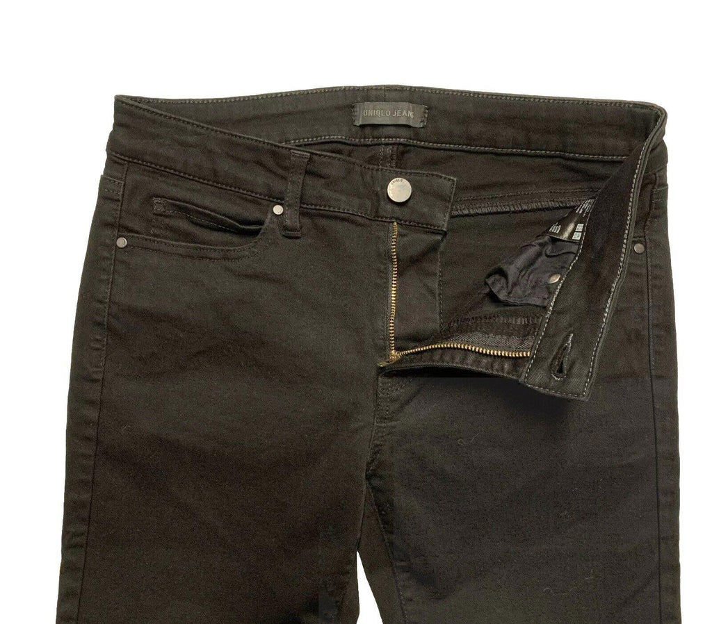 Vaqueros ajustados negros de tiro medio de mezcla de algodón y mezclilla de Uniqlo para hombre, talla 27 x 26,75