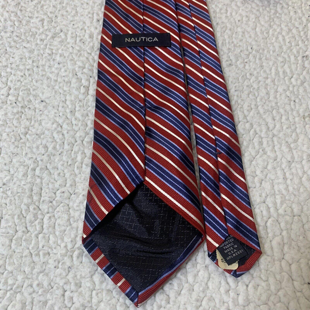 Nautica Men's Tie Red White Blue Diagonal Stripe 100% Silk