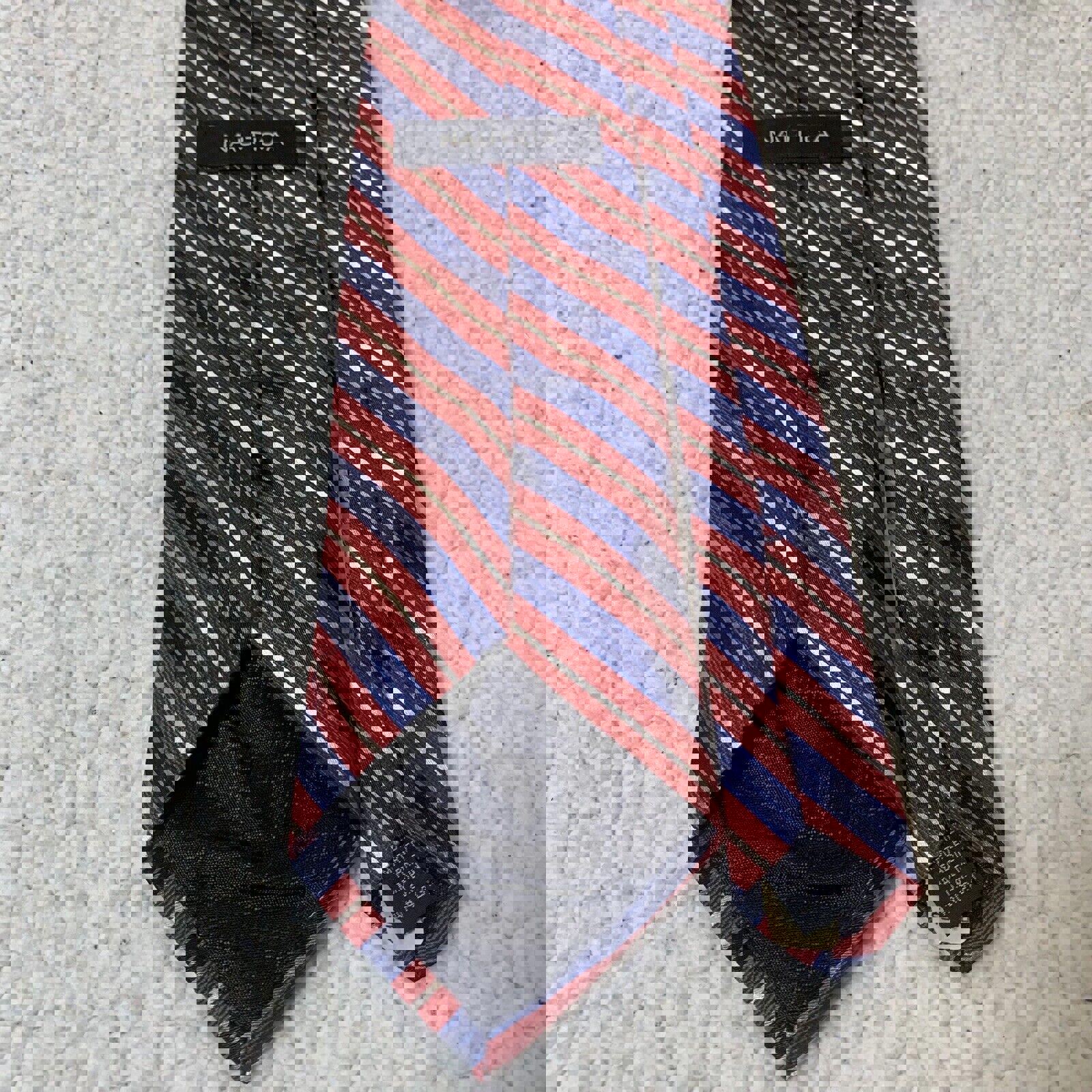 Corbata Nautica para hombre, color rojo, blanco y azul, con rayas diagonales, 100 % seda